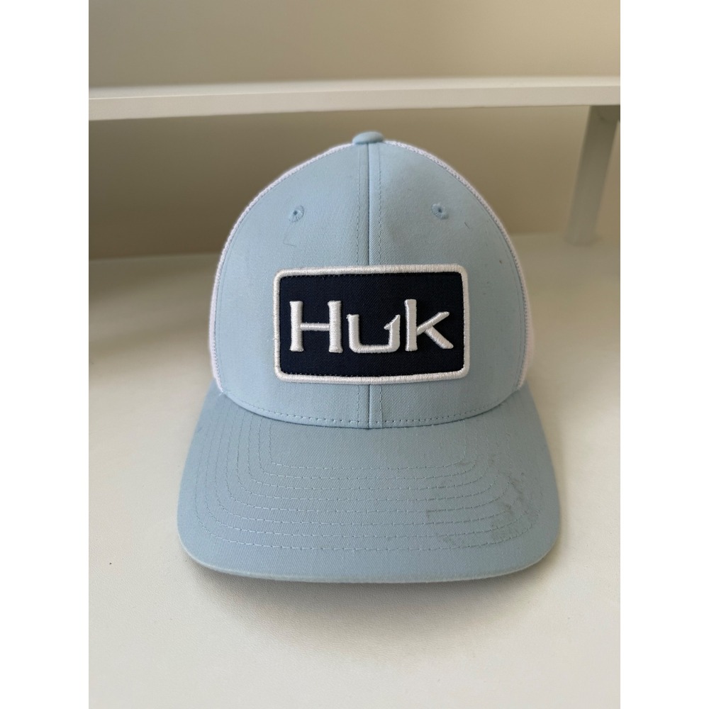 Huk Performance Fishing Trucker Hat Light Blue White Snapback Mesh Cap
